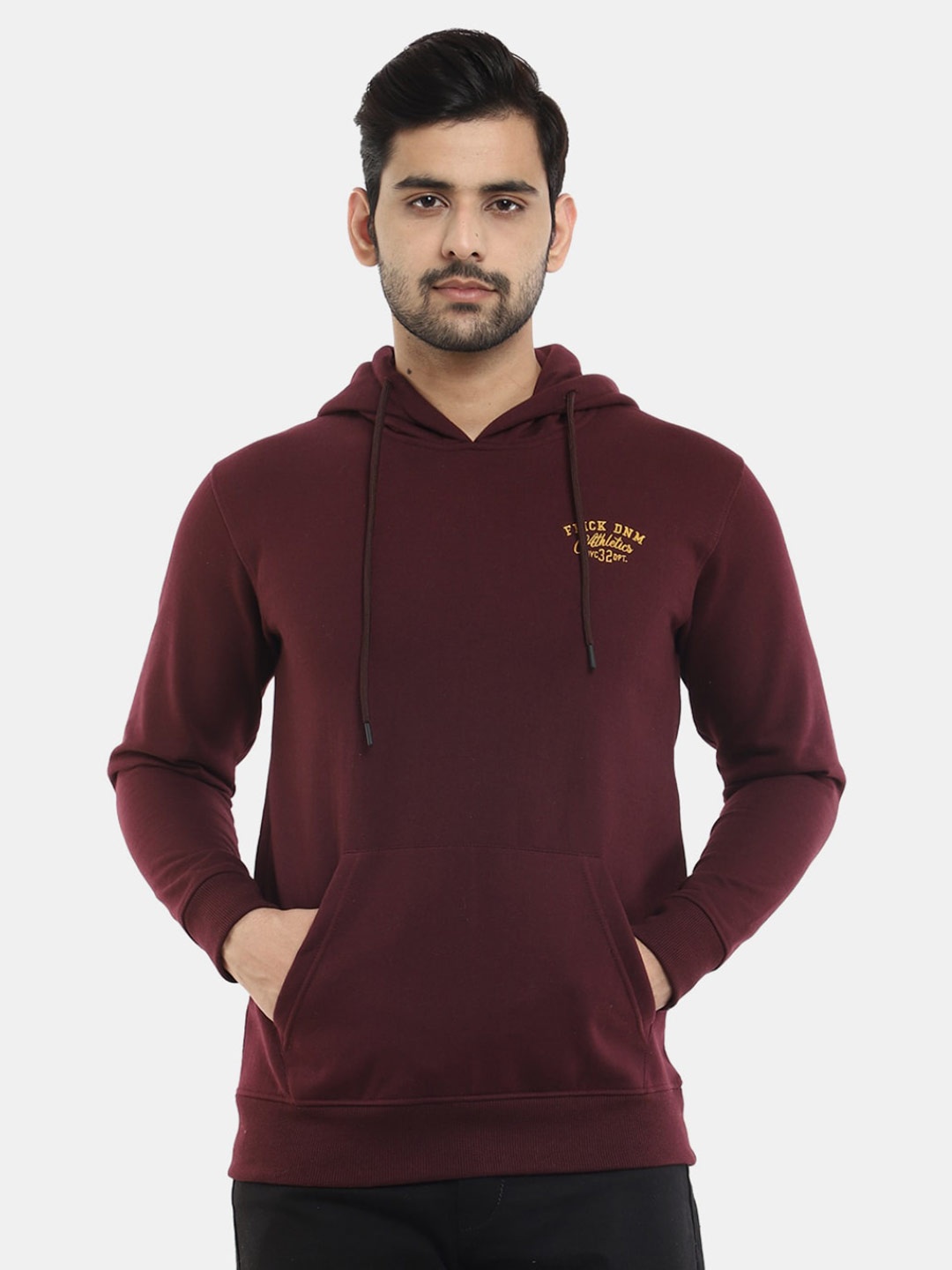 

V-Mart Men Embroidered Hooded Fleece Sweatshirt, Maroon