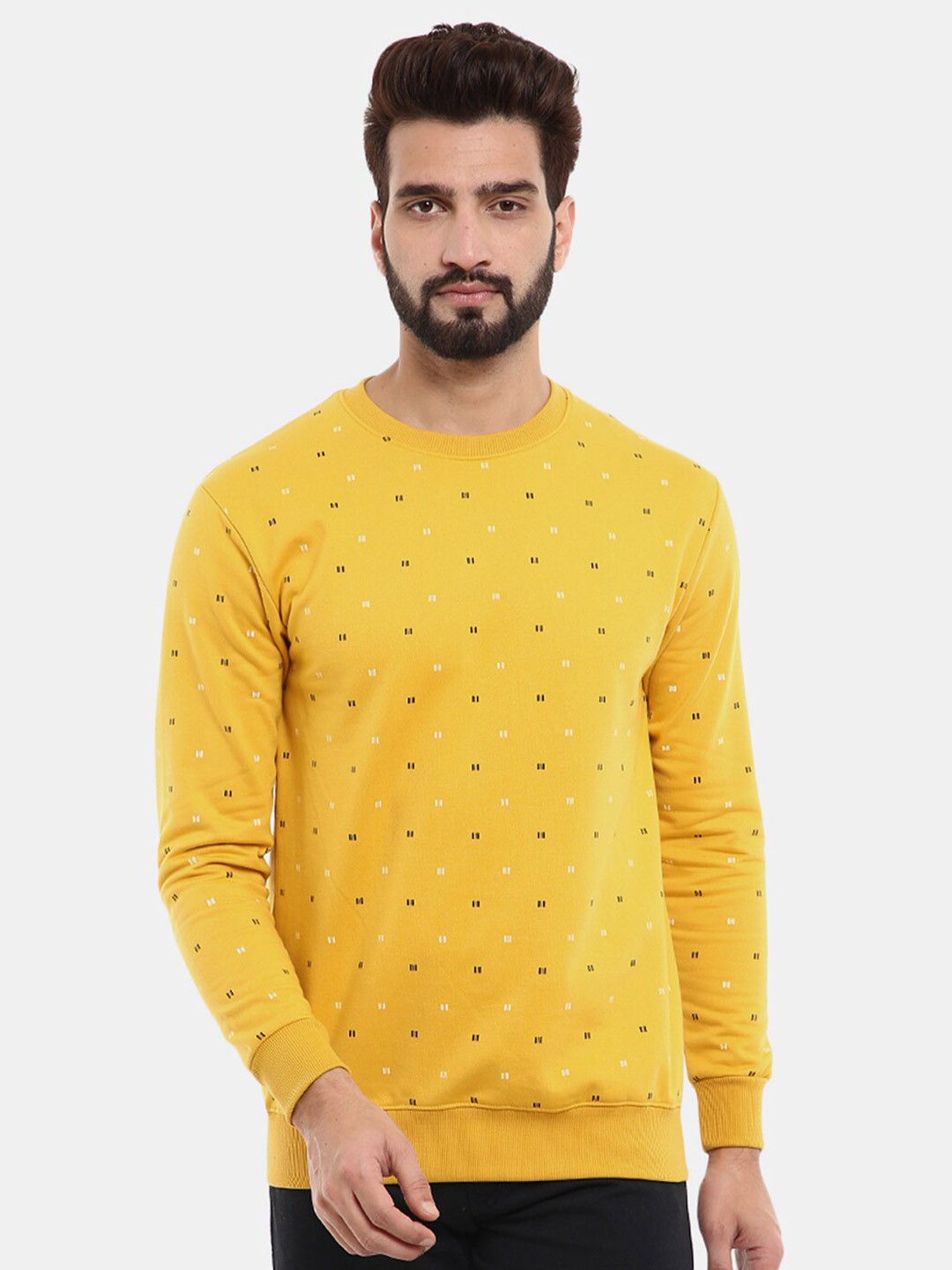 

V-Mart Men Printed Fleece Sweatshirt, Mustard