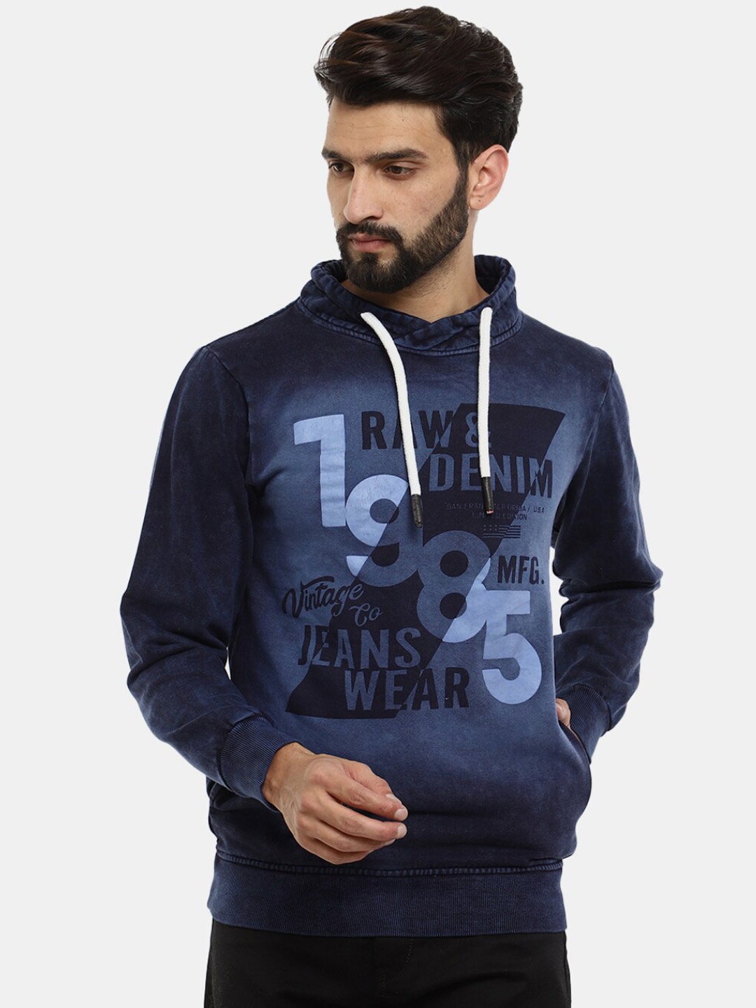 

V-Mart Men Printed Hooded Fleece Sweatshirt, Blue