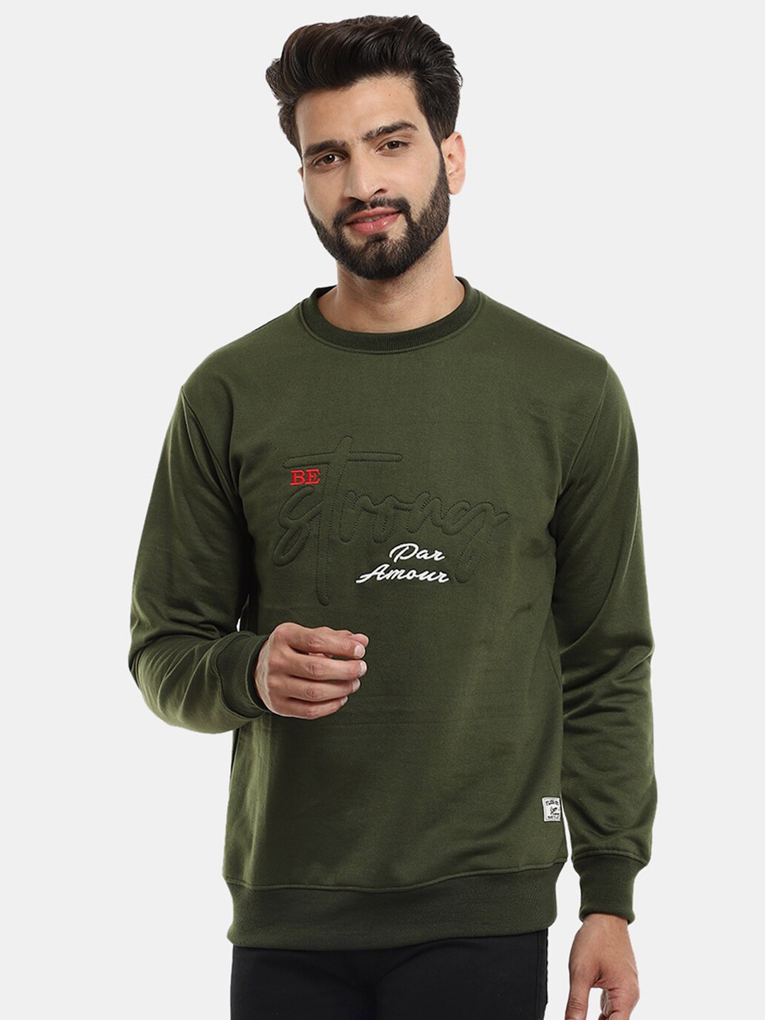 

V-Mart Men Printed Fleece Sweatshirt, Olive