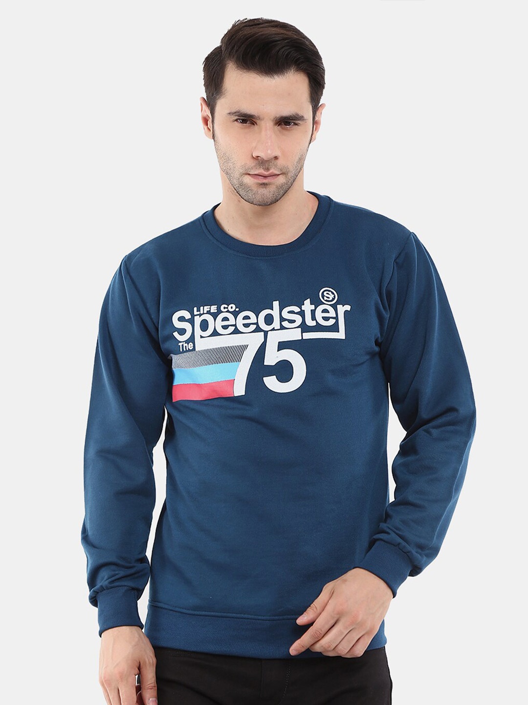 

V-Mart Men Printed Fleece Sweatshirt, Blue