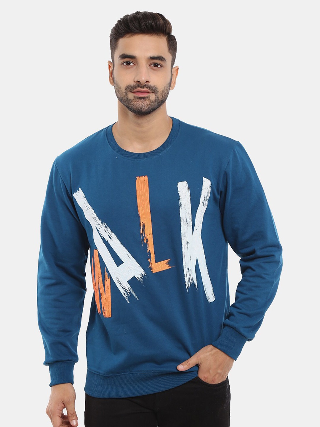 

V-Mart Men Printed Fleece Sweatshirt, Blue