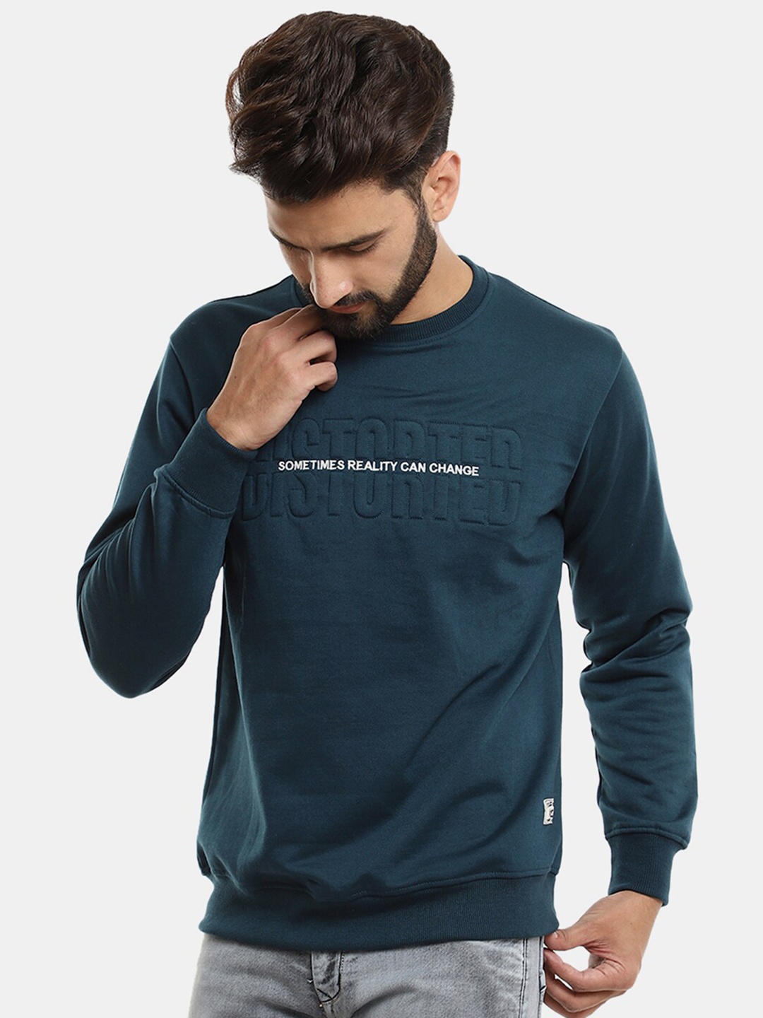 

V-Mart Men Typography Printed Fleece Sweatshirt, Teal