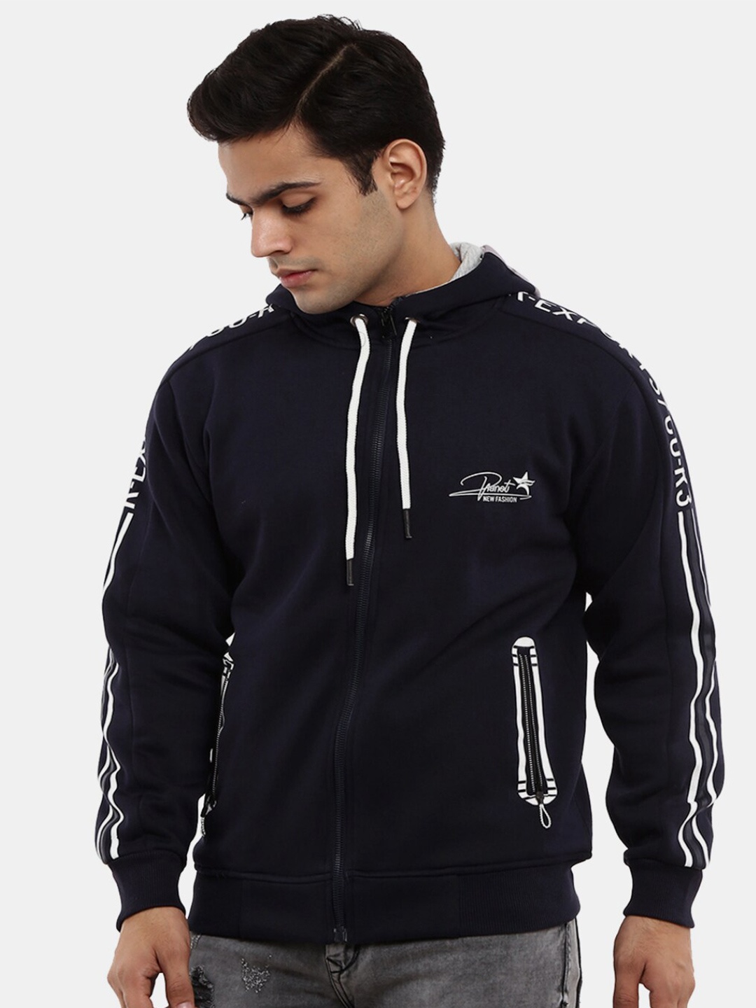 

V-Mart Men Printed Fleece Sweatshirt, Navy blue