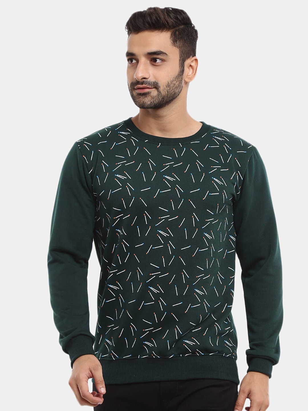 

V-Mart Men Printed Fleece Sweatshirt, Green
