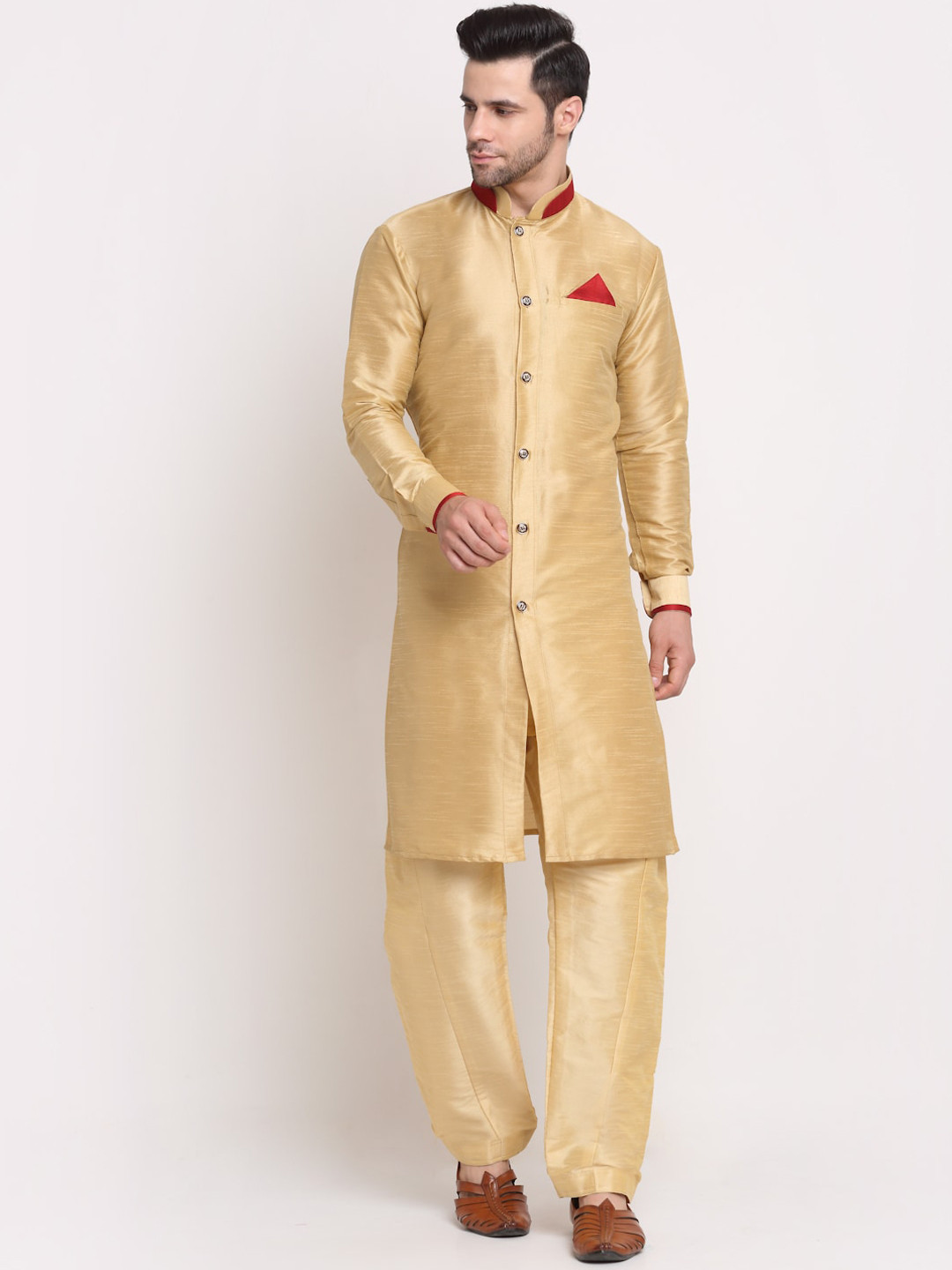 

Benstoke Men Silk Kurta with Salwar, Gold