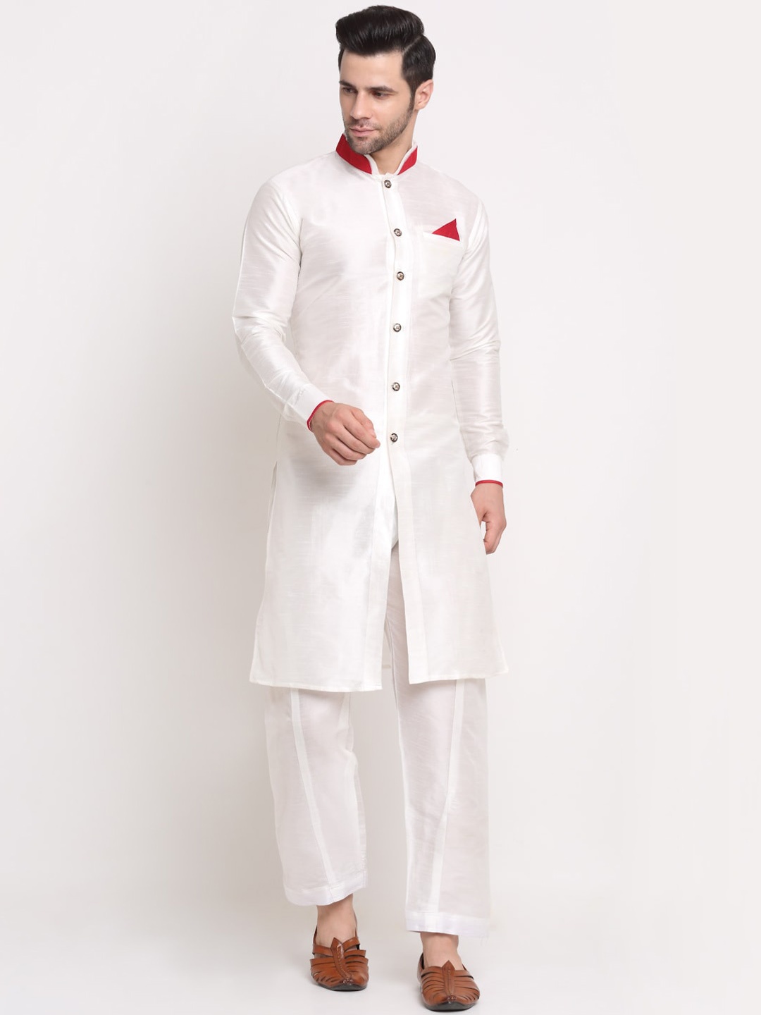 

Benstoke Men Silk Kurta with Pyjamas, White