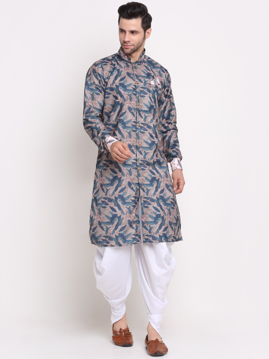 

Benstoke Men Paisley Printed Kurta with Dhoti Pants, Grey