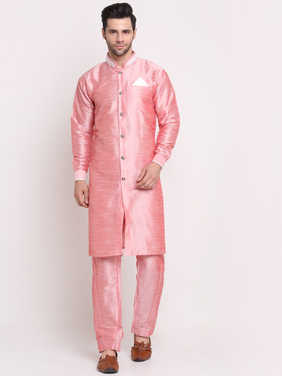 

Benstoke Men Mandarin Collar Kurta with Salwar, Pink