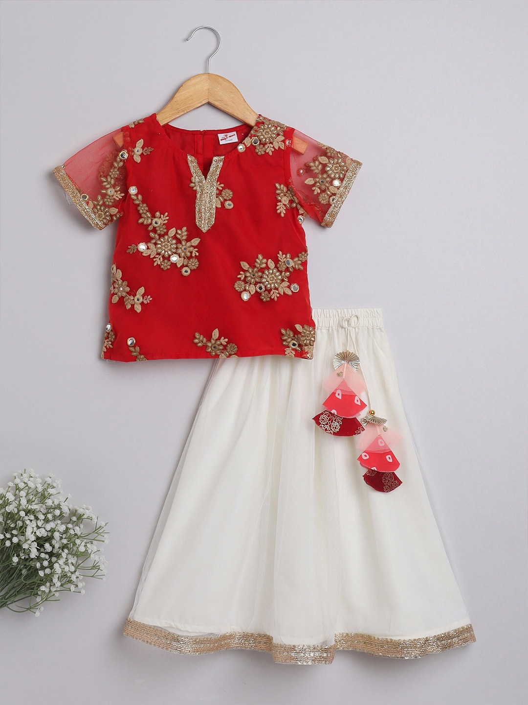

The Magic Wand Girls Embroidered Ready to Wear Lehenga Choli, Red