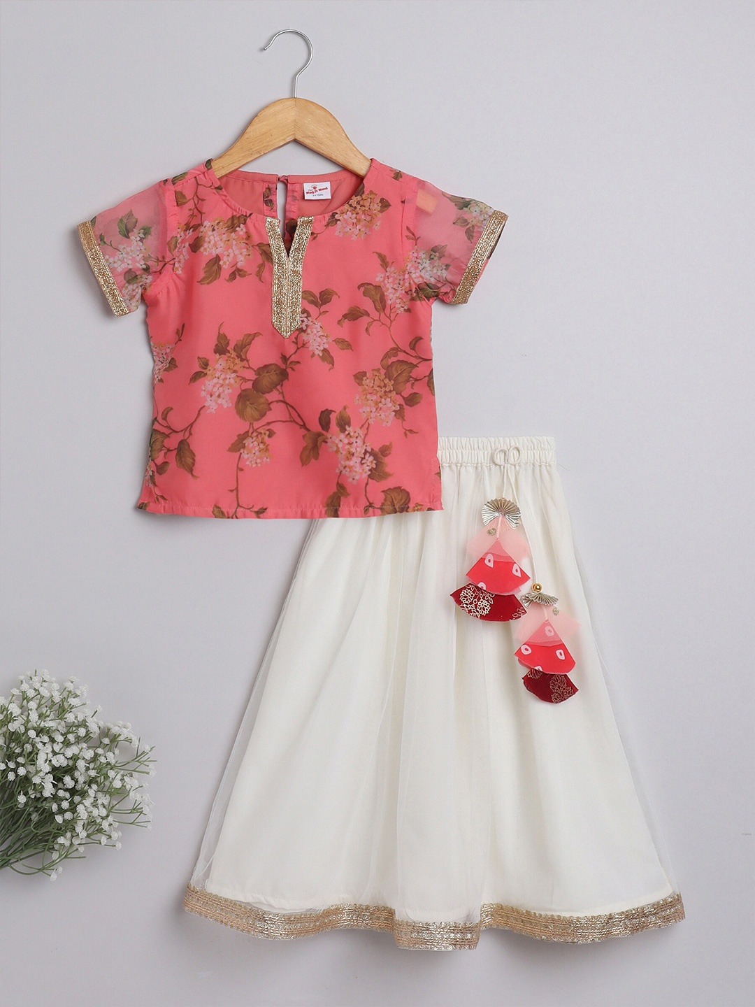 

The Magic Wand Girls Printed Ready to Wear Lehenga Choli, Peach