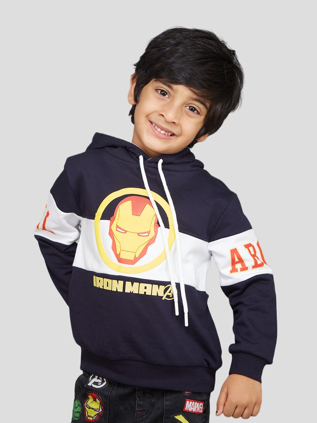 

Zalio Boys Iron Man Printed Hooded Fleece Sweatshirt, Navy blue
