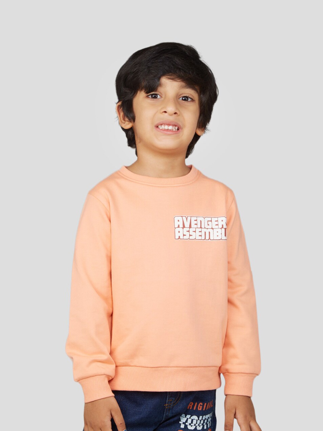 

Zalio Boys Round Neck Solid Fleece Pullover Sweatshirt, Orange
