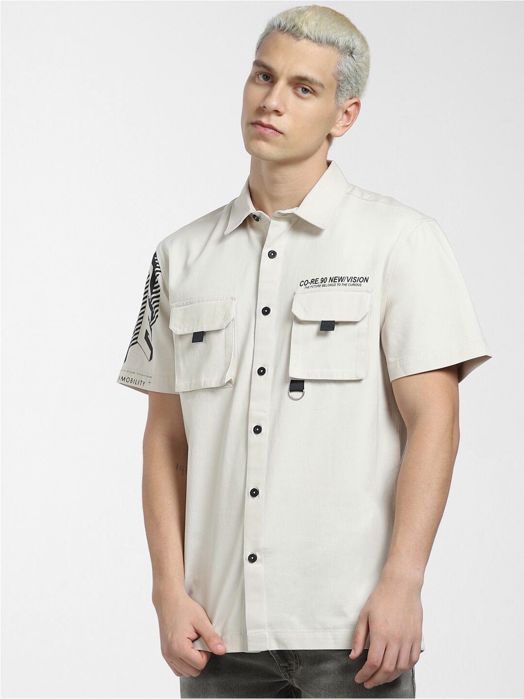 

Jack & Jones Men Printed Casual Cotton Shirt, Beige