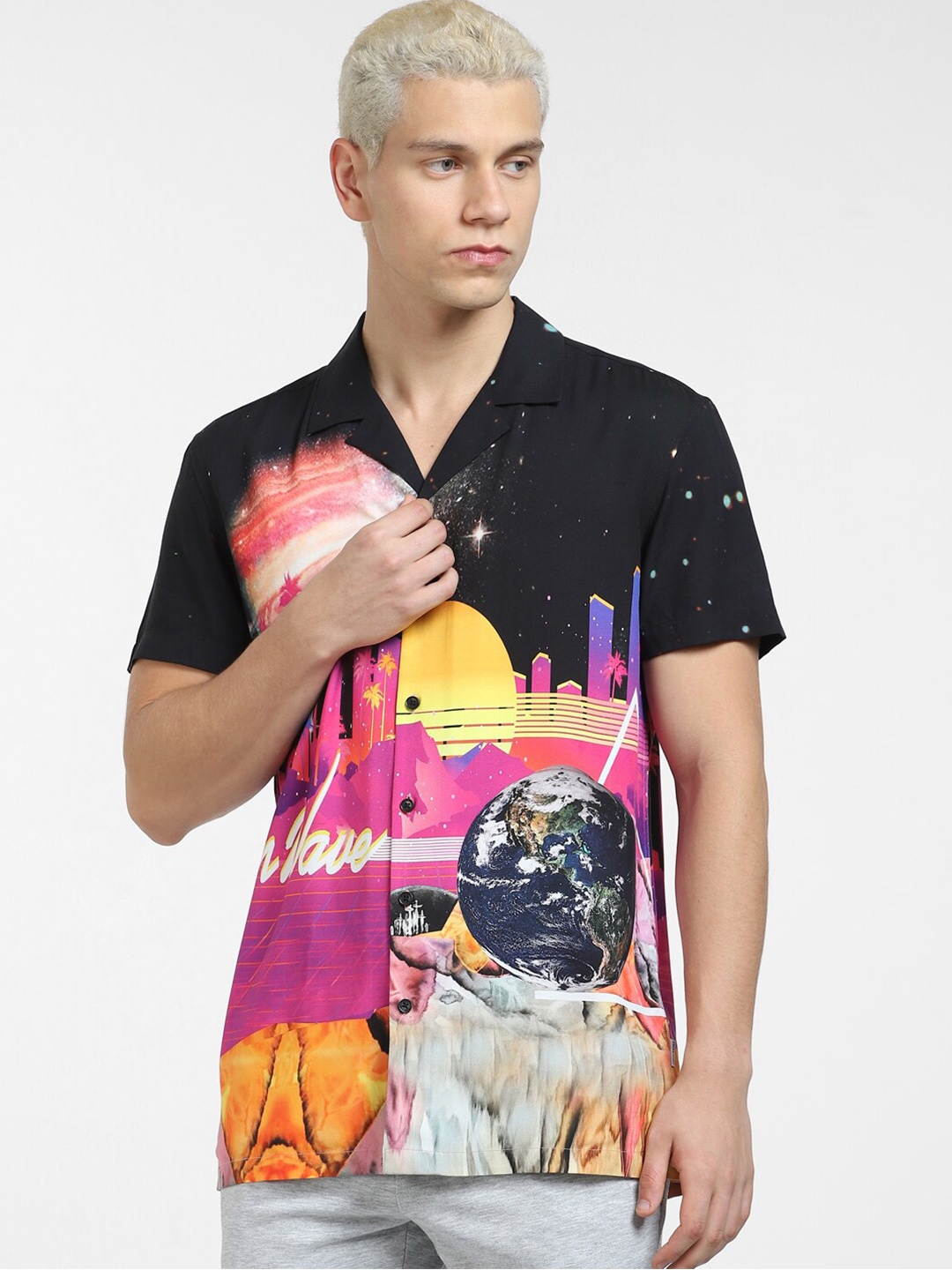 

Jack & Jones Men Graphic Printed Casual Shirt, Black