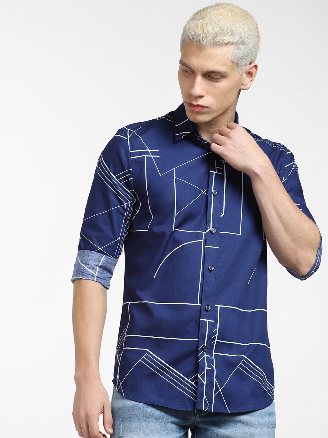 

Jack & Jones Men Slim Fit Printed Casual Shirt, Blue