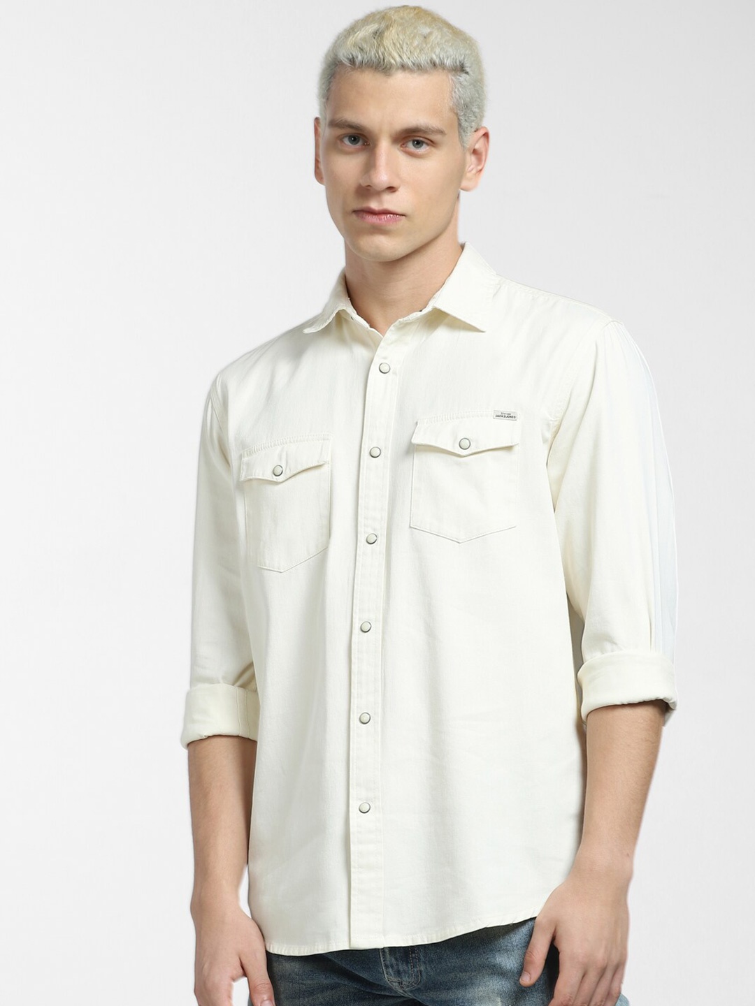 

Jack & Jones Men Solid Casual Cotton Shirt, Off white