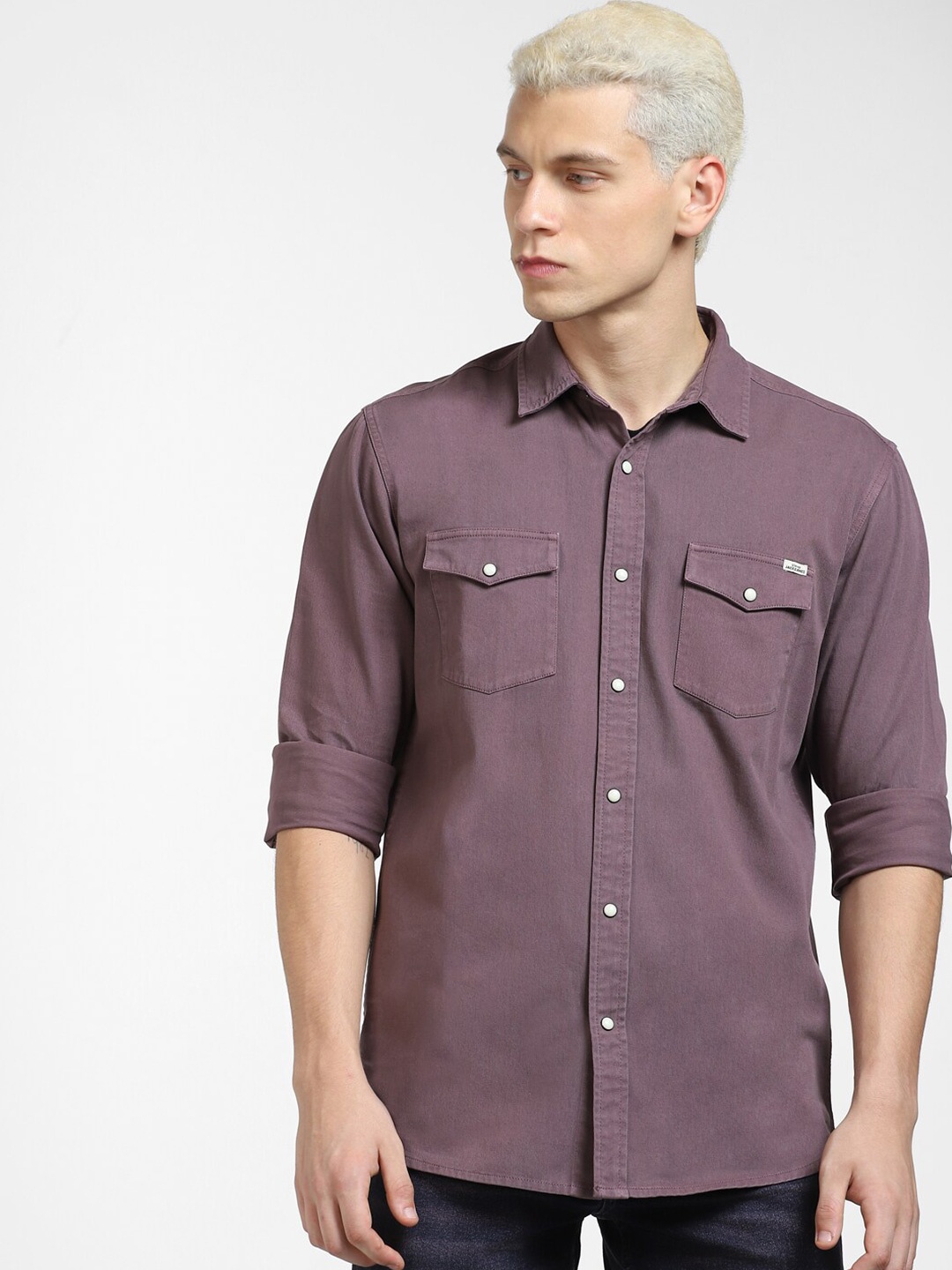 

Jack & Jones Men Solid Casual Cotton Shirt, Purple