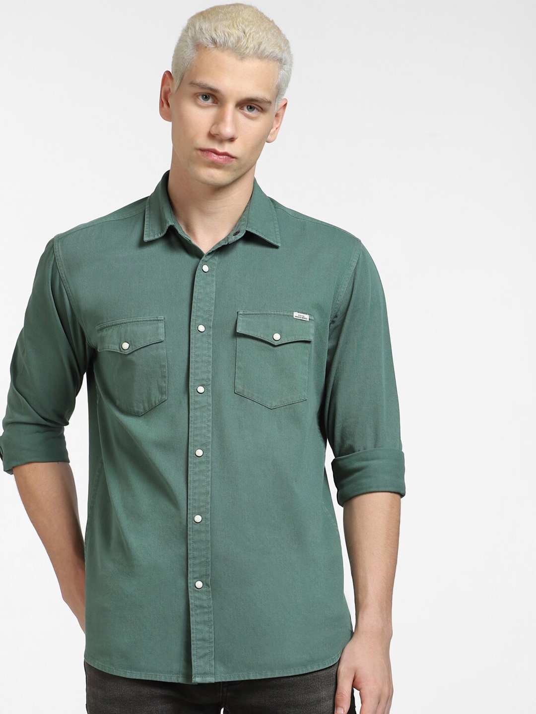 

Jack & Jones Men Solid Casual Cotton Shirt, Green