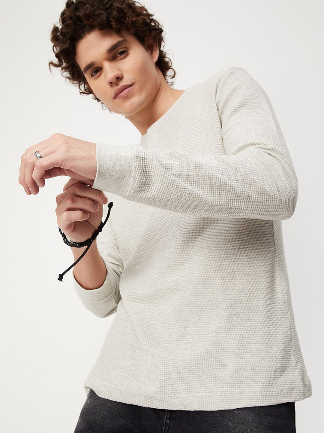 

max Men Long sleeved Pure Cotton T-shirt, Off white
