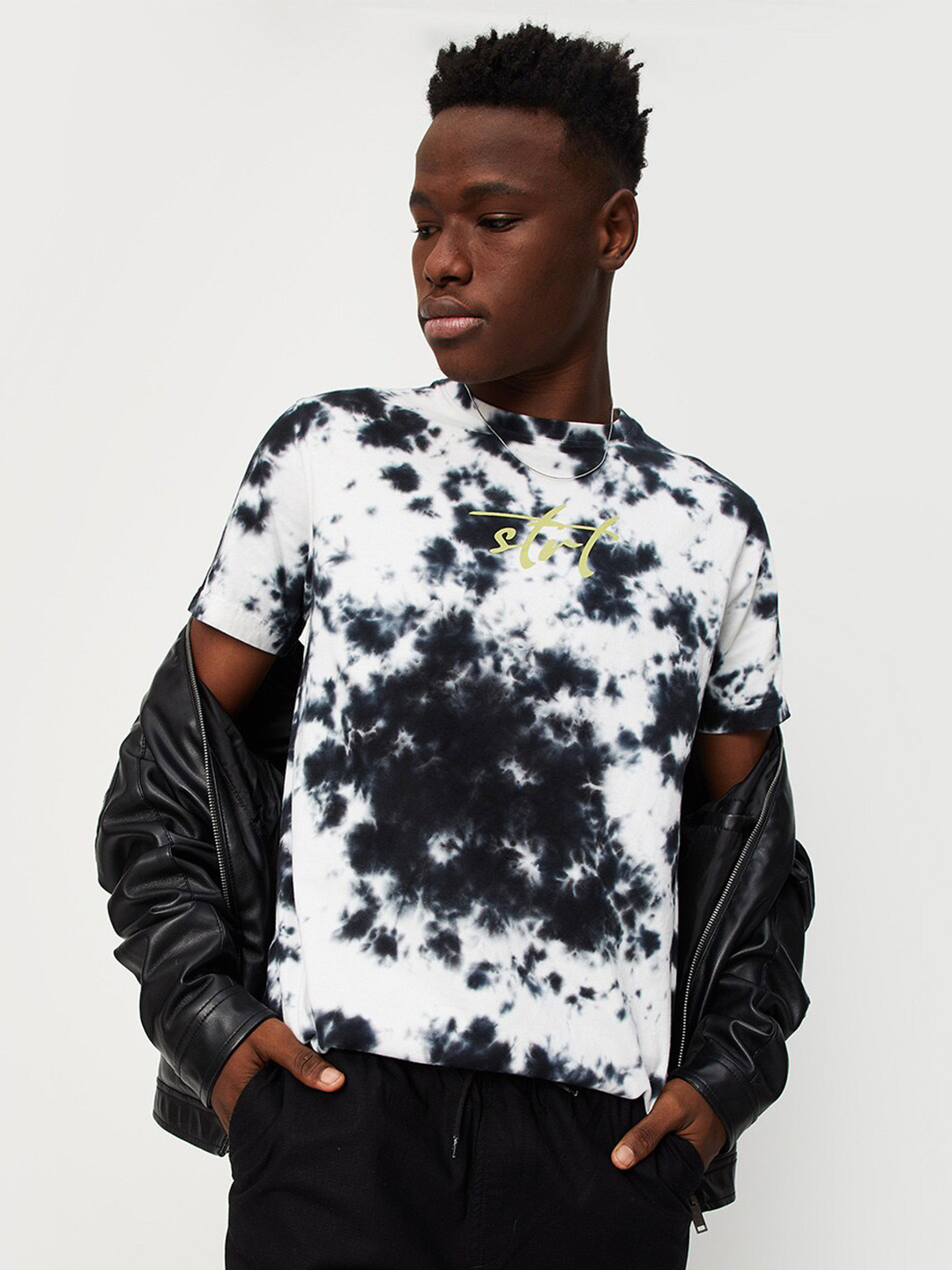

max Men Tie and Dye Cotton T-shirt, White