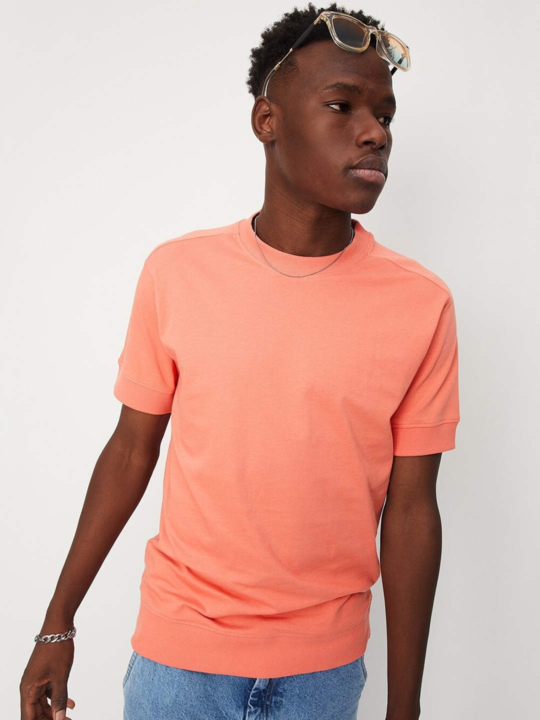 

max Men Round Neck Cotton T-shirt, Pink