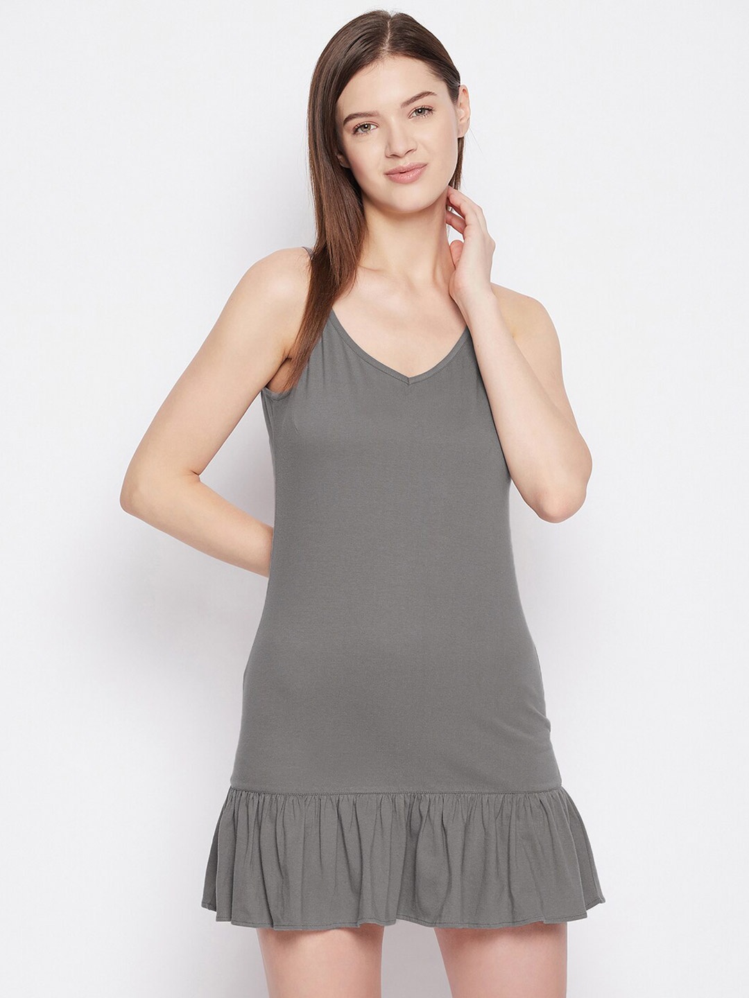 

Hypernation Women Pure Cotton Nightdress, Grey