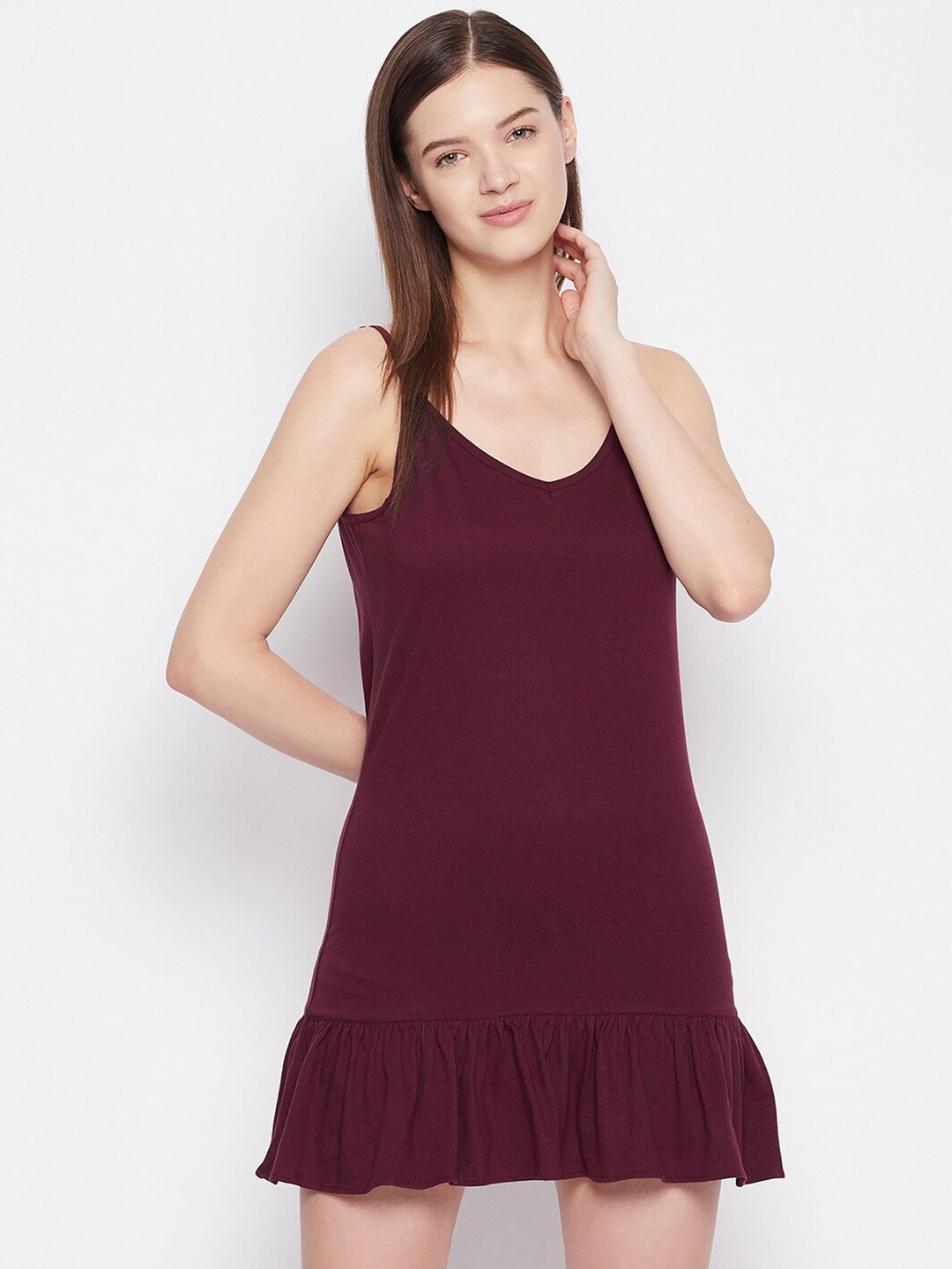 

Hypernation Women Pure Cotton Nightdress, Maroon