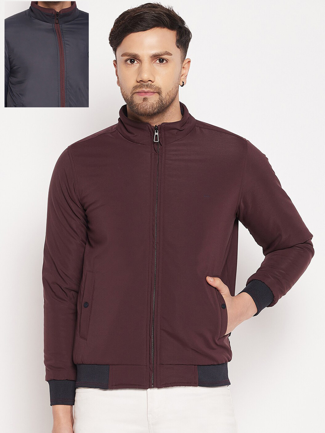 

Okane Men Reversible Bomber Jacket, Burgundy