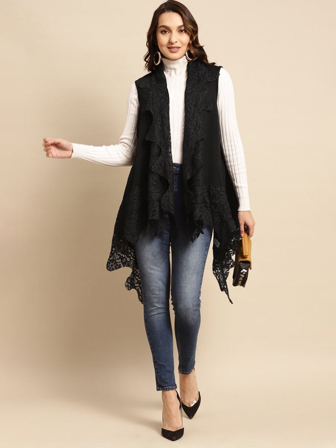 

Lakshita Women Open Front Shrug, Black