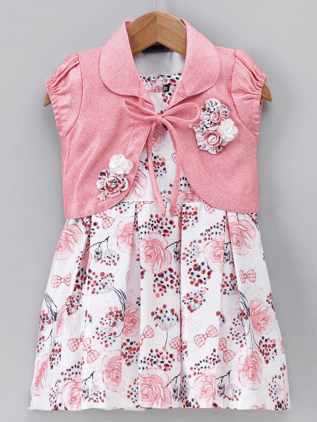 

Enfance Girls Floral Printed Dress With Waistcoat, Pink