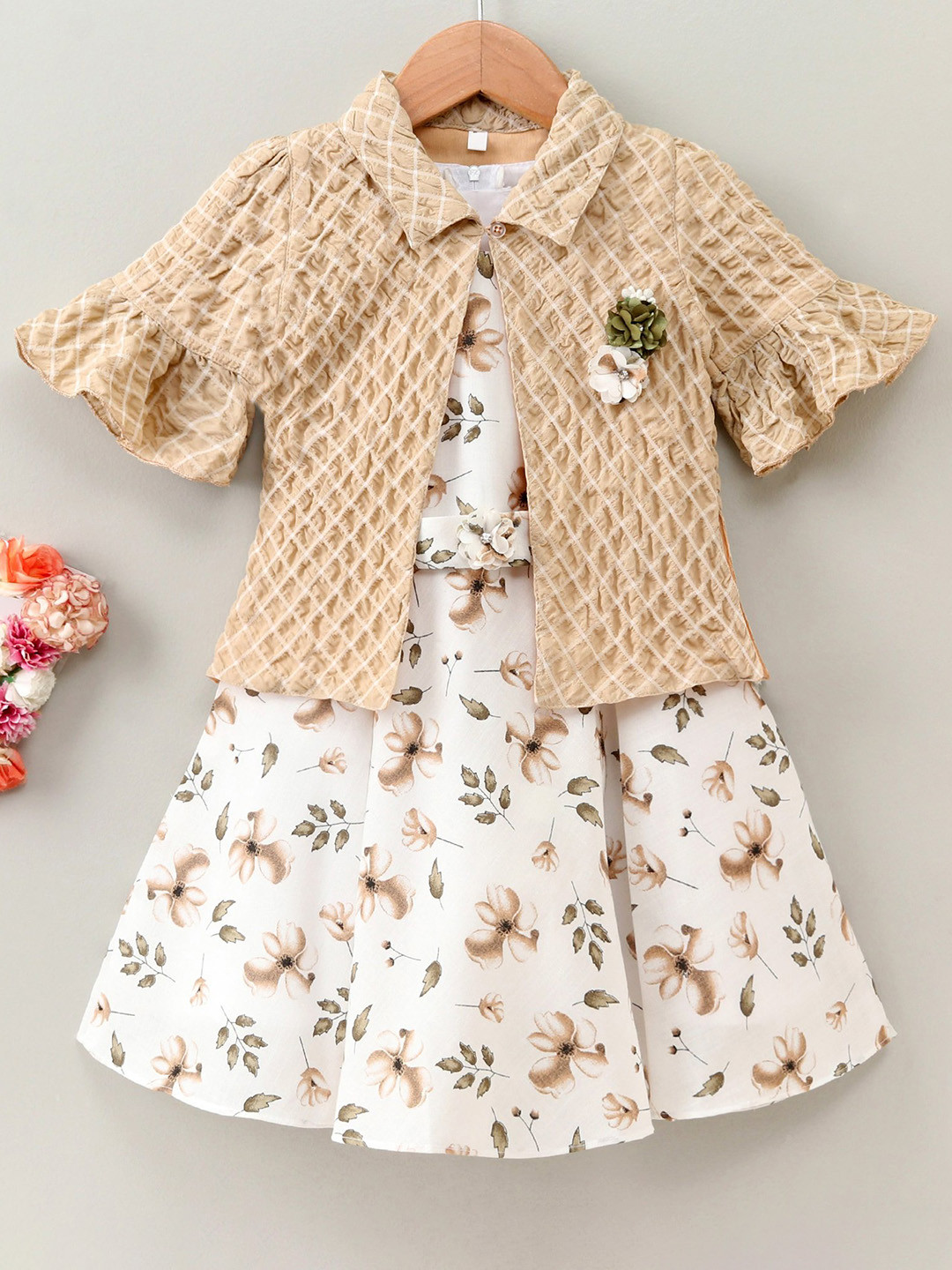 

Enfance Floral Dress With Waistcoat, White