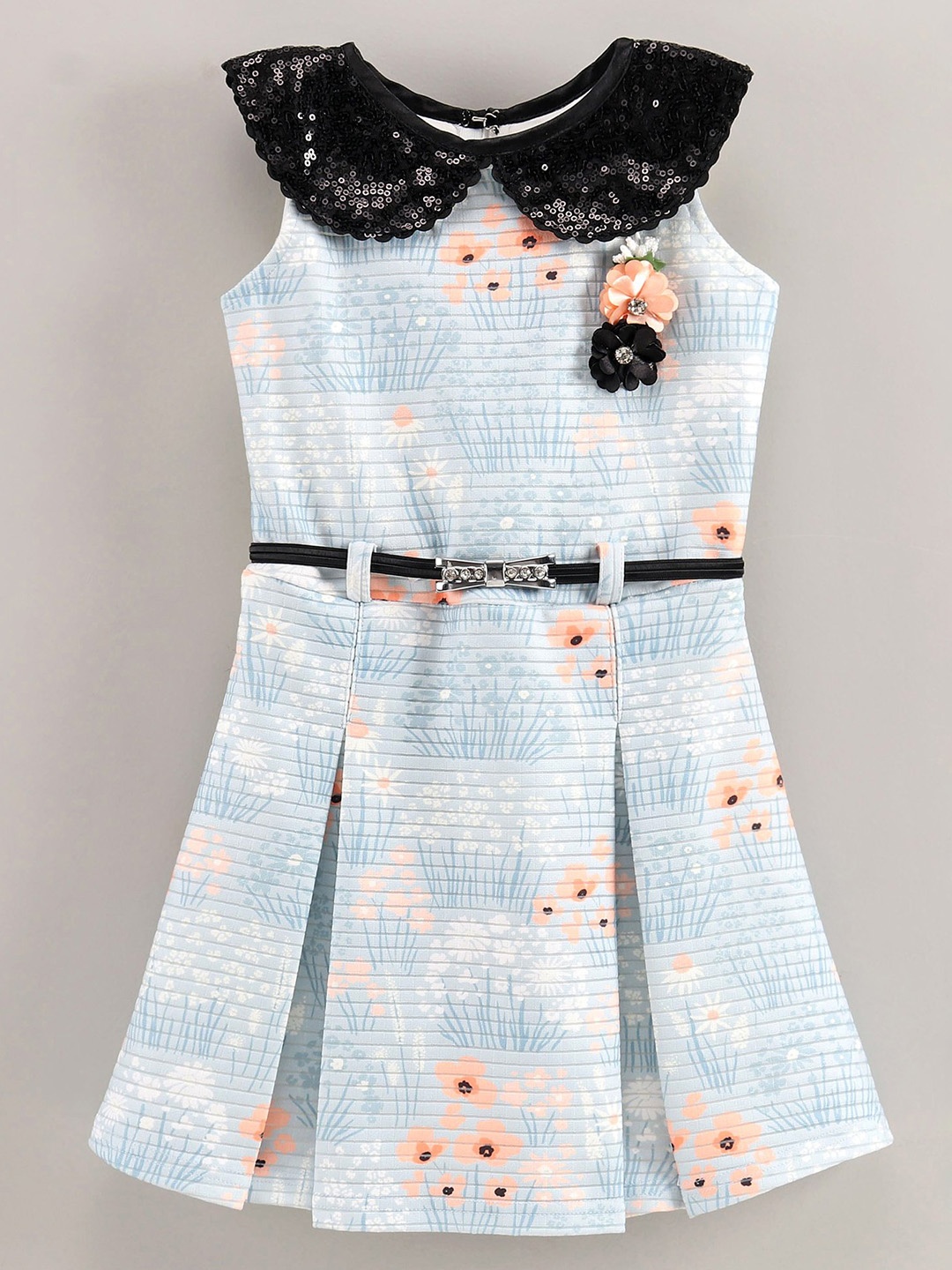 

Enfance Floral Peter Pan Collar Dress With Belt, Blue