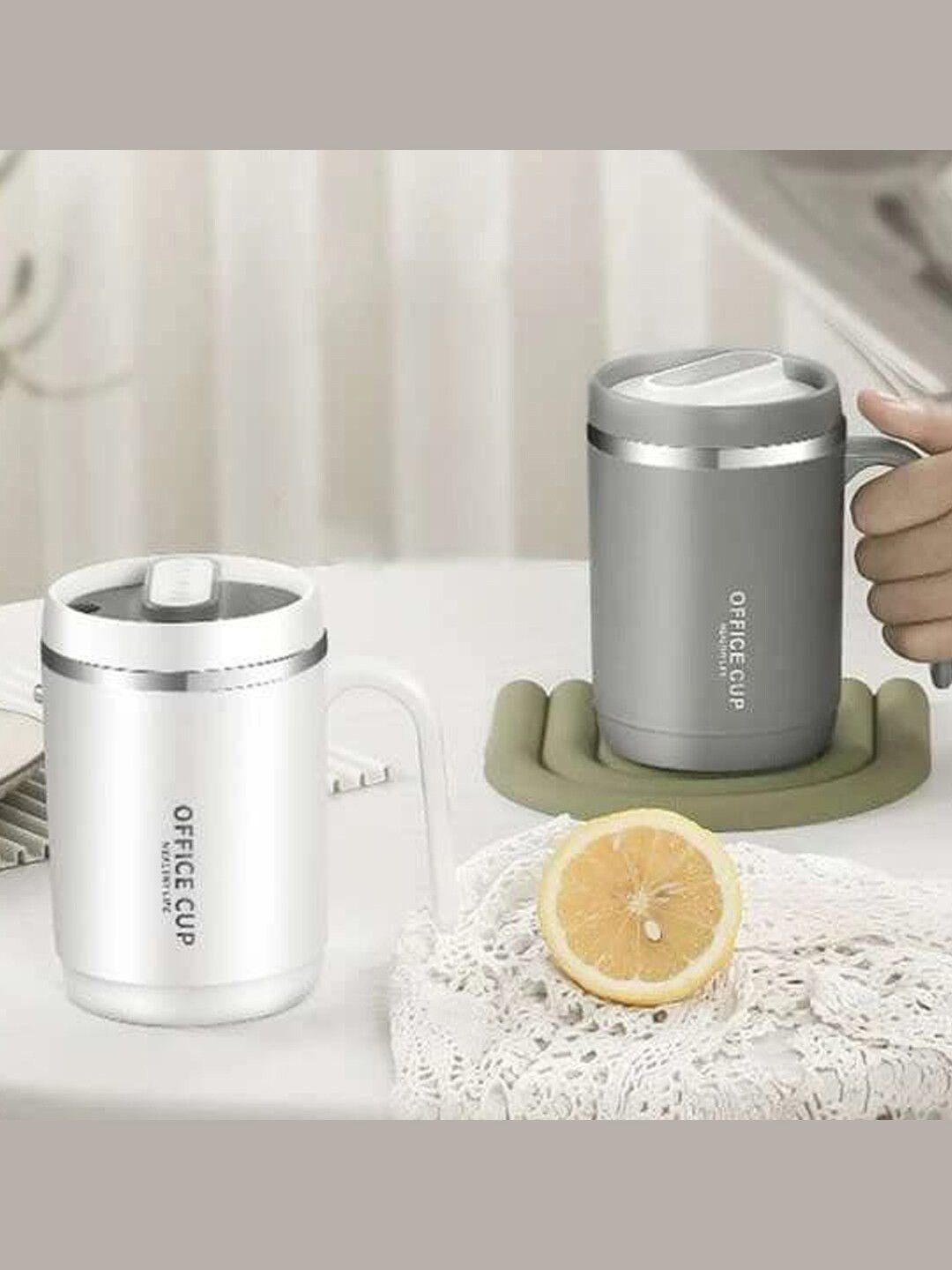 

BonZeaL White 2 Pcs Solid Stainless Steel Matte Cups 400 ml