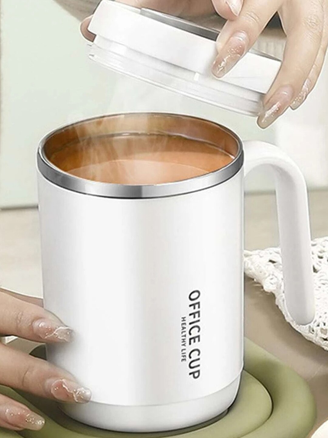

BonZeaL White Stainless Steel Vacuum Insulated Travel Matte Mug 400 ml