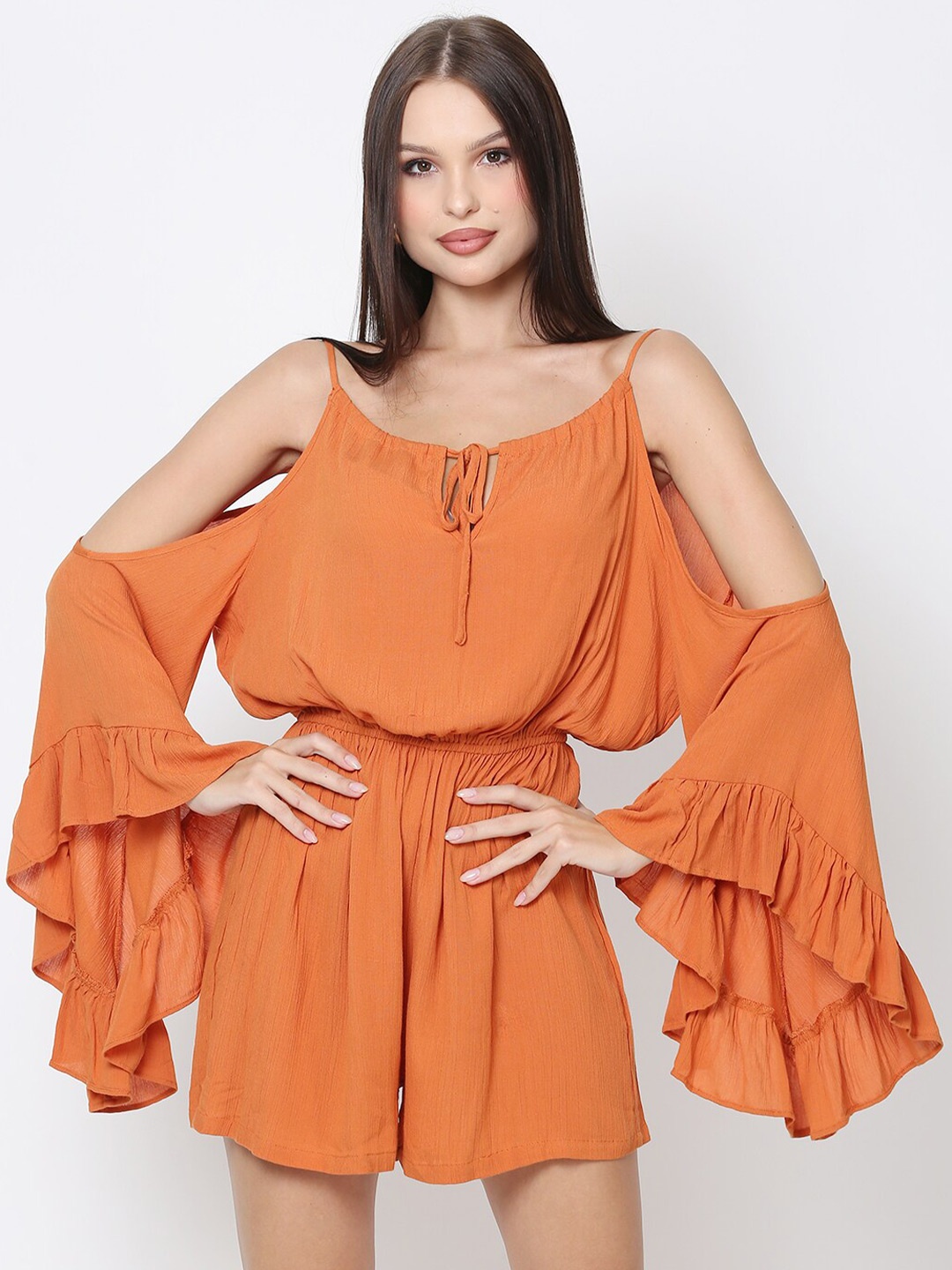 

DRIRO Women Jumpsuit with Ruffles, Orange