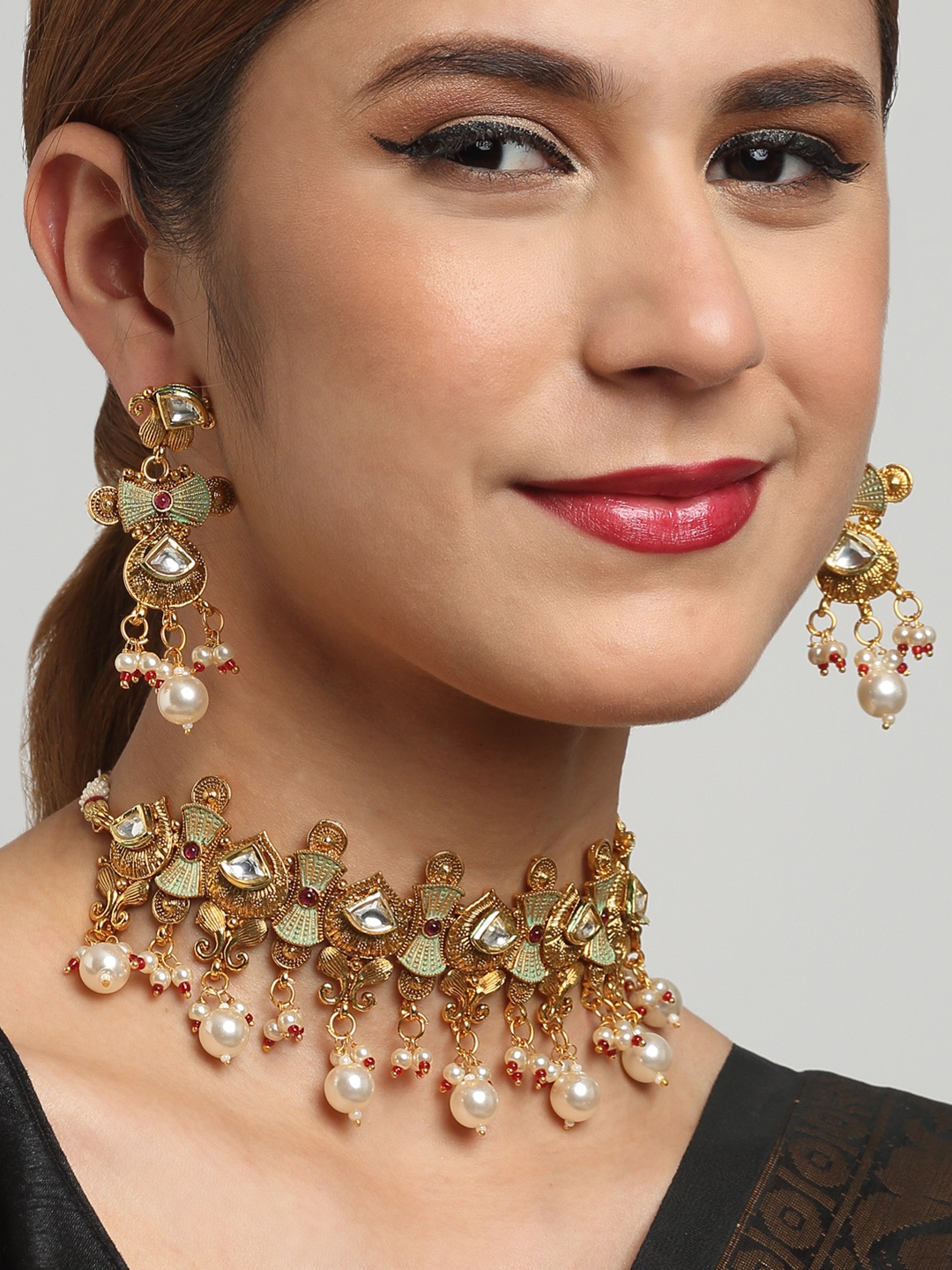 

YouBella Gold-Plated Stone-Studded & Beaded Jewellery Set