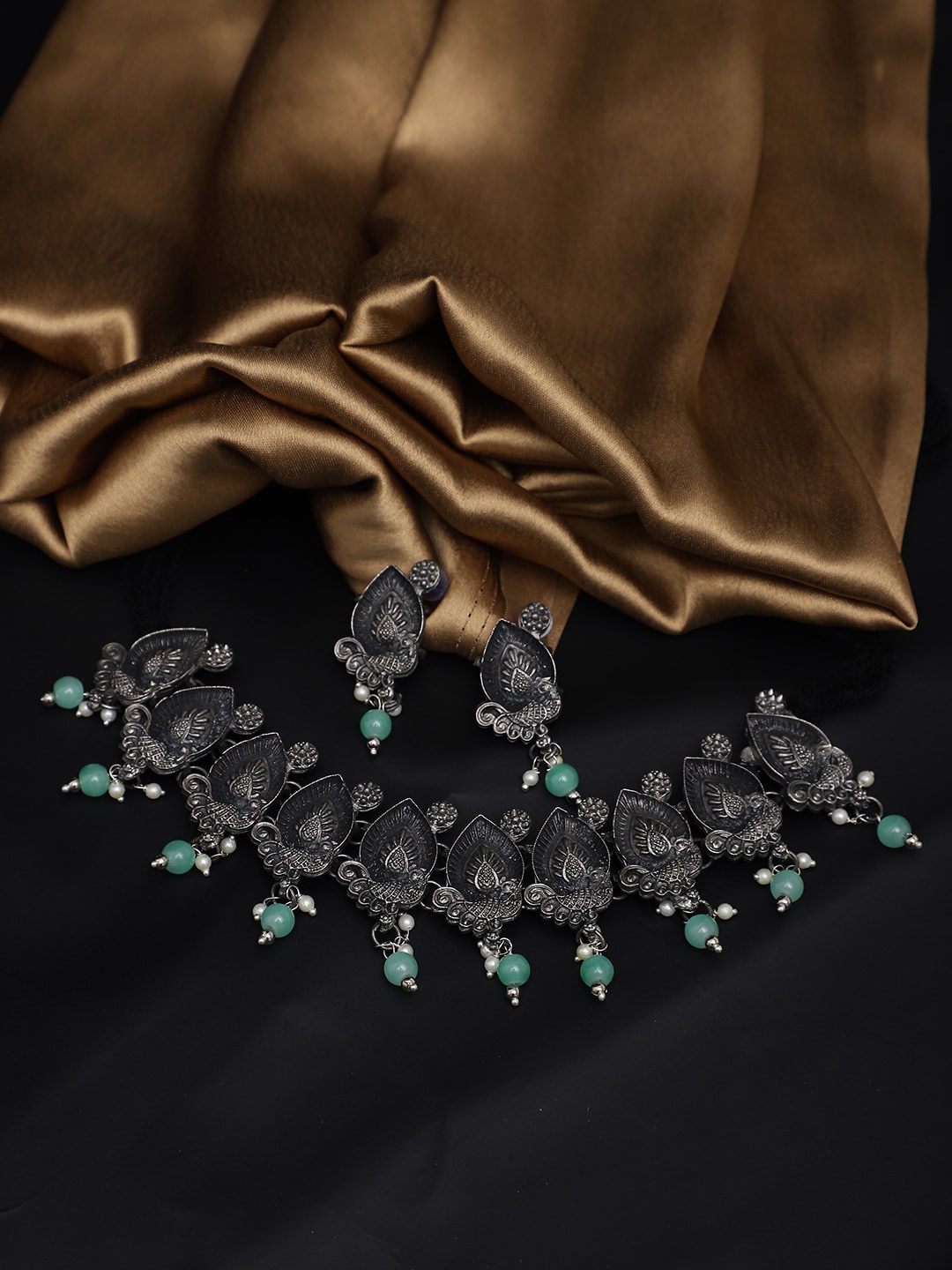 

YouBella Oxidised Beaded Jewellery Set, Silver