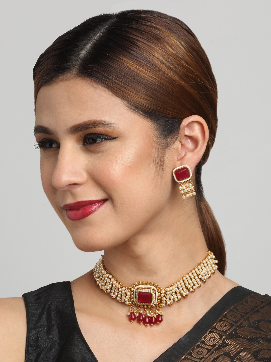 

YouBella Women Gold-Plated Stone-Studded & Beaded Jewellery Set