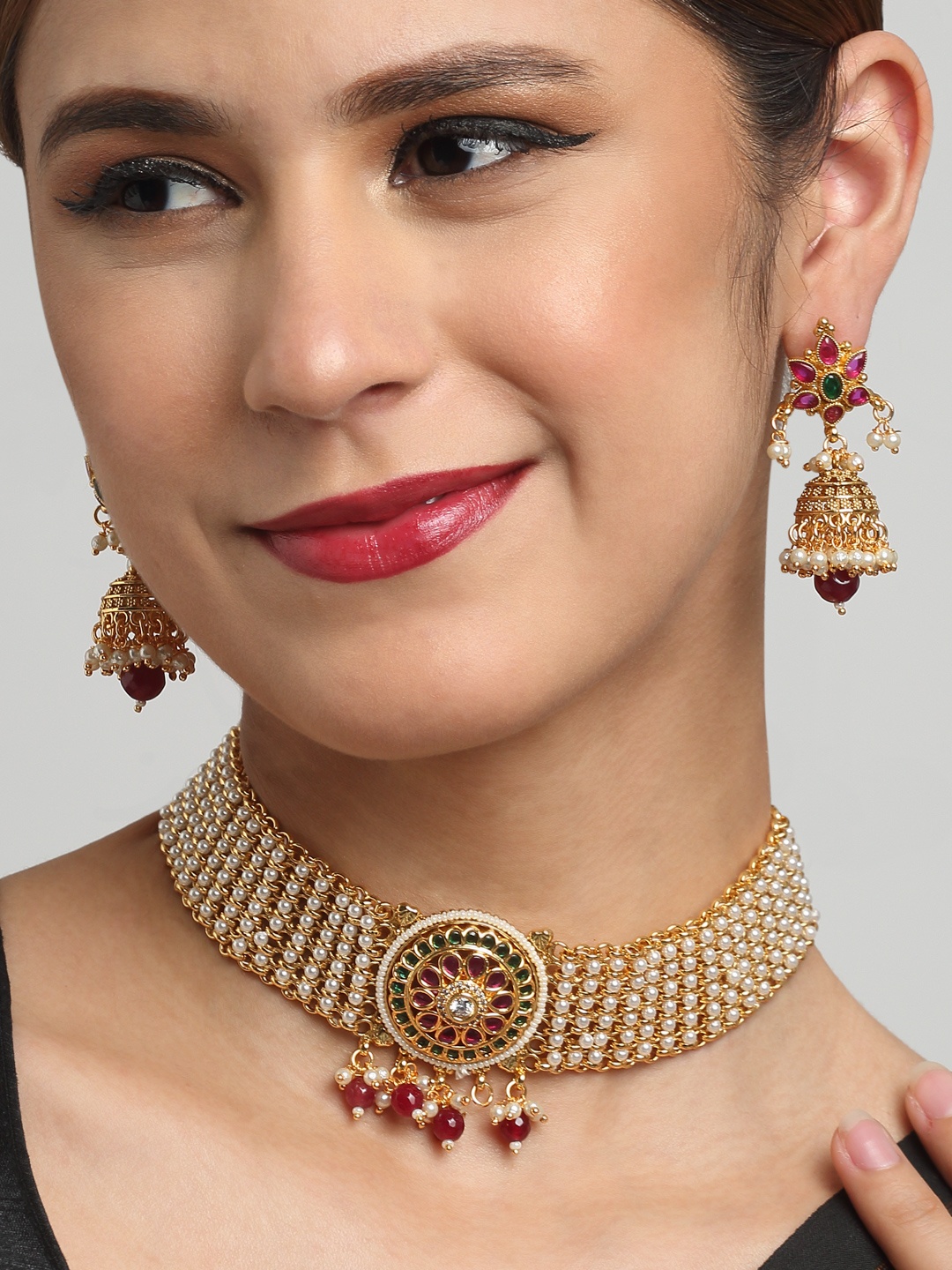 

YouBella Gold-Plated Stone-Studded & Beaded Jewellery Set