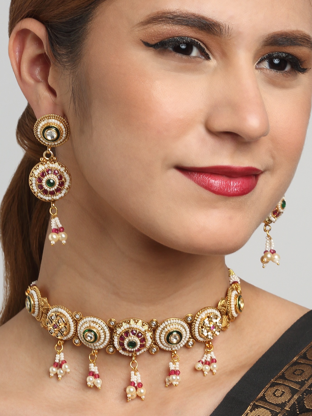 

YouBella Women Gold-Plated Stone Studded & Beaded Jewellery Set