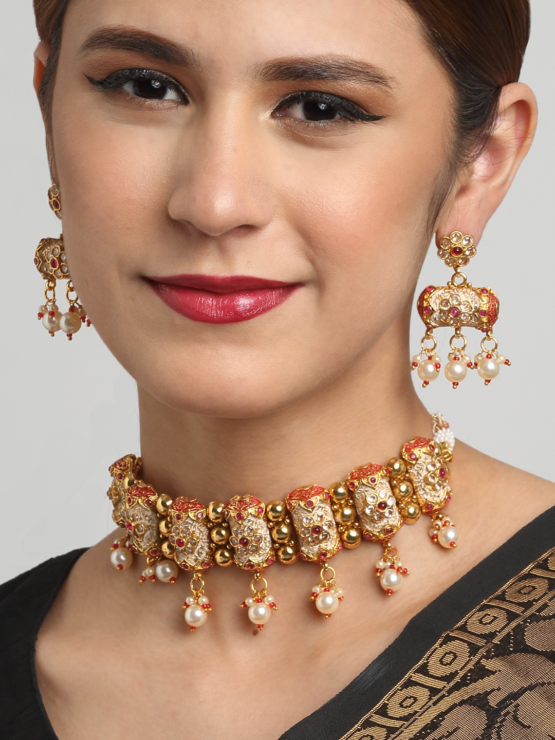 

YouBella Gold-Plated Stone Studded Choker Jewellery Set