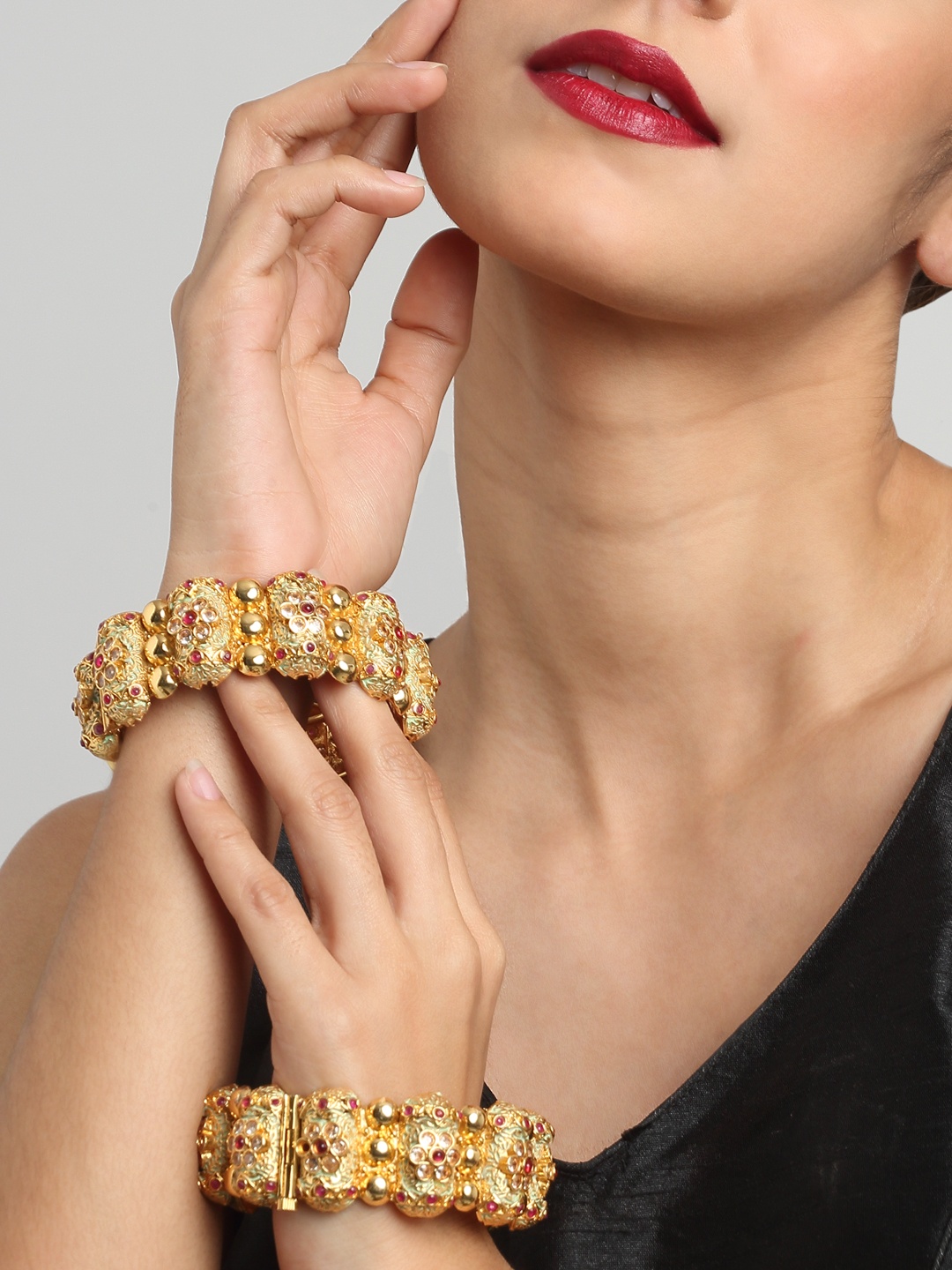 

YouBella Set Of 2 Gold-Plated Artificial Stones And Beads Bangles