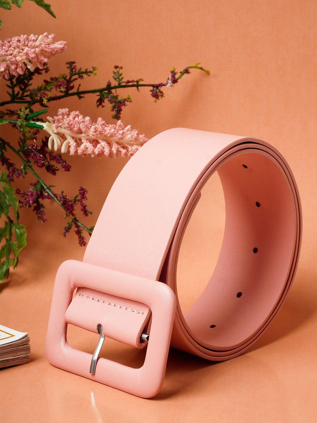 

Ferosh Women Rectangle Buckle Belt, Pink