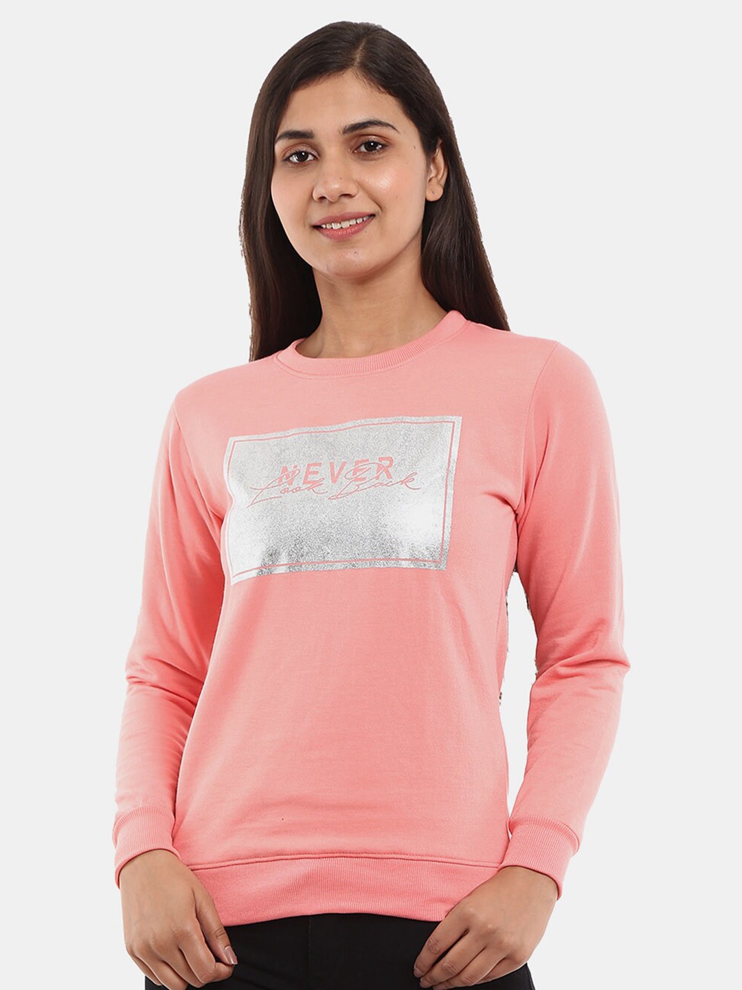 

V-Mart Women Peach-Coloured Printed Sweatshirt