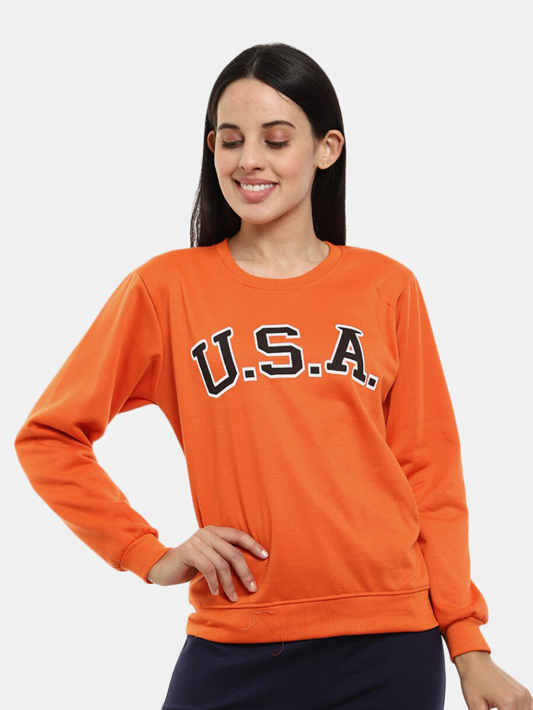 

V-Mart Women Printed Fleece Sweatshirt, Orange