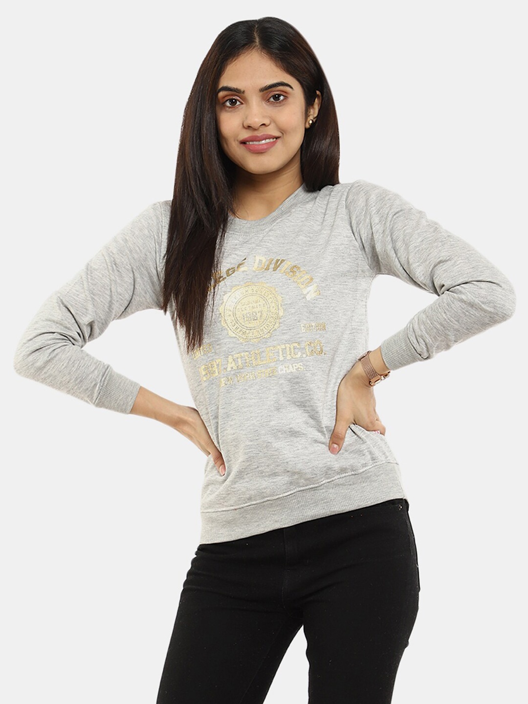 

V-Mart Women Printed Fleece Sweatshirt, Grey