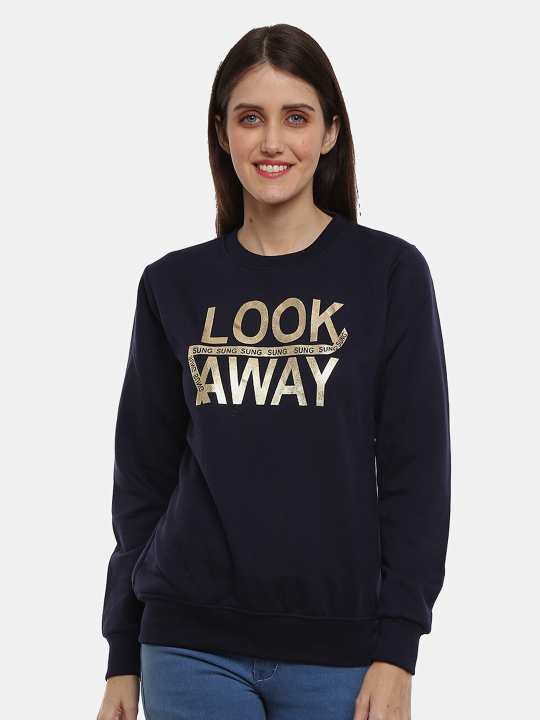 

V-Mart Women Printed Fleece Pullover Sweatshirt, Navy blue
