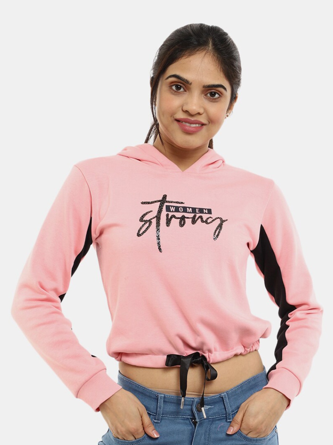 

V-Mart Women Printed Hooded Fleece Sweatshirt, Pink