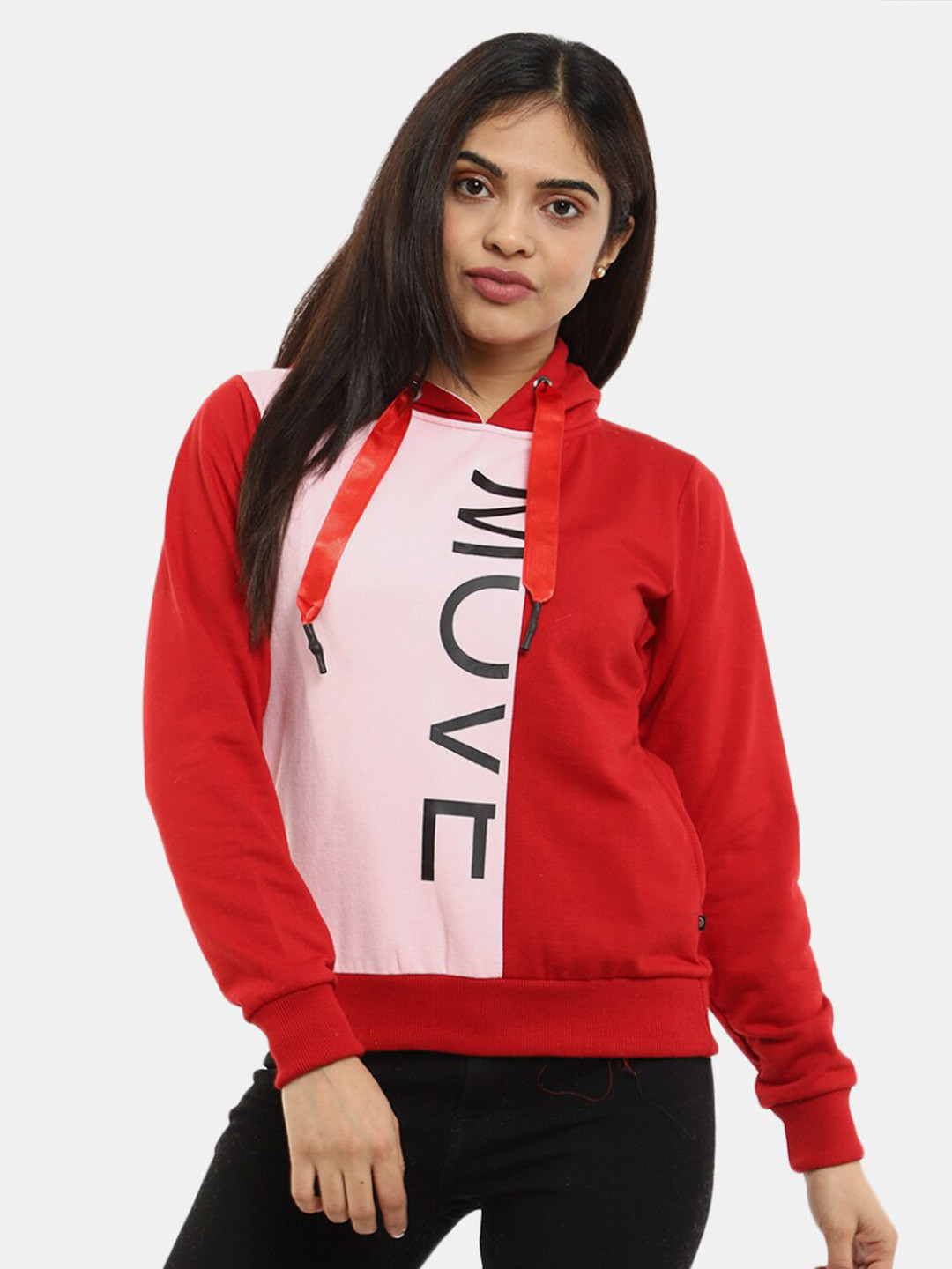 

V-Mart Women Fleece Printed Hooded Sweatshirt, Red